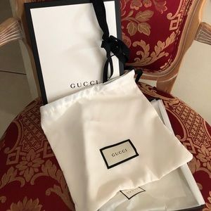 Gucci box with dust bag and ribbon